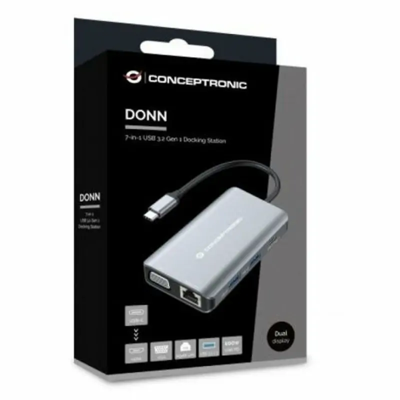 USB Hub Conceptronic DONN21G Black Grey 100 W...