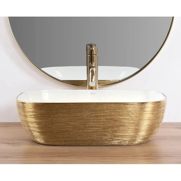 Countertop washbasin Rea Belinda White GOLD BRUSH