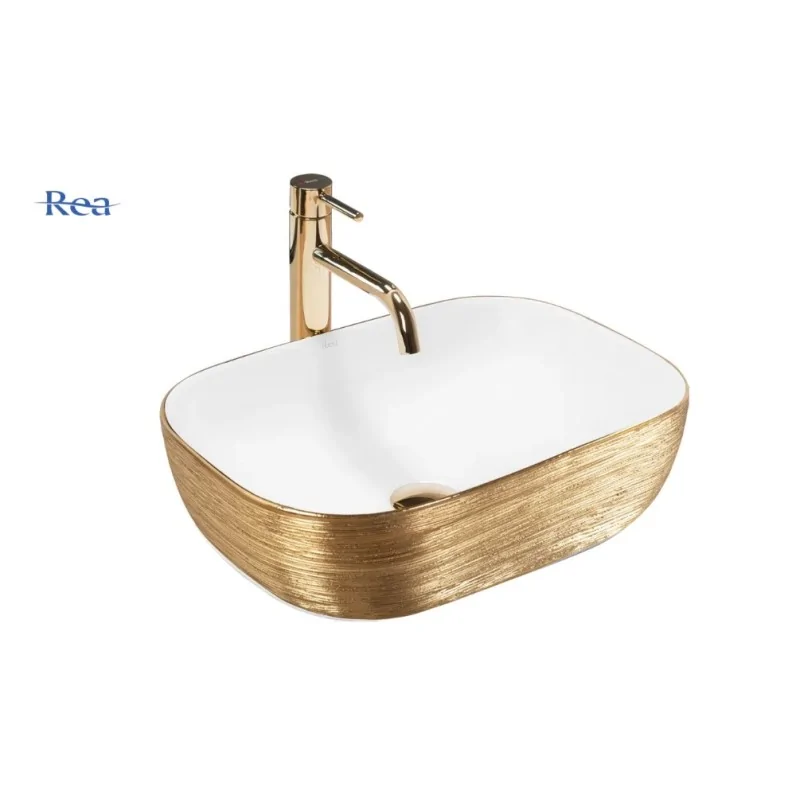 Countertop washbasin Rea Belinda White GOLD BRUSH