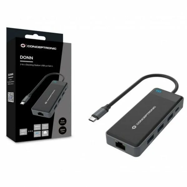 7-Port USB-C Hub Conceptronic 110518107101 Black Grey 100 W (1 Unit)