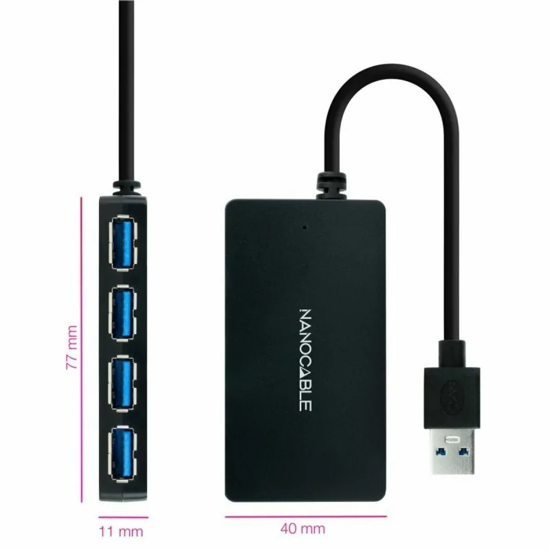 USB Hub NANOCABLE Hub USB 3.0 con 4 Puertos de...