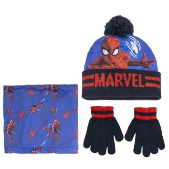 Hat, Gloves and Neck Warmer Spiderman 3 Pieces Blue Red