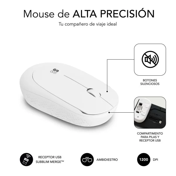 Keyboard and Wireless Mouse Subblim BUSINESS SLIM White