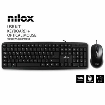 Keyboard and Mouse Nilox NXKME000003 USB Black Spanish...