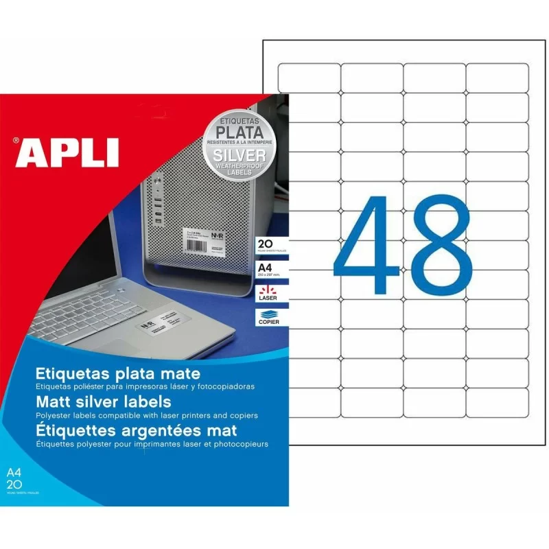Adhesive labels Apli Metallic Silver 45,7 x...