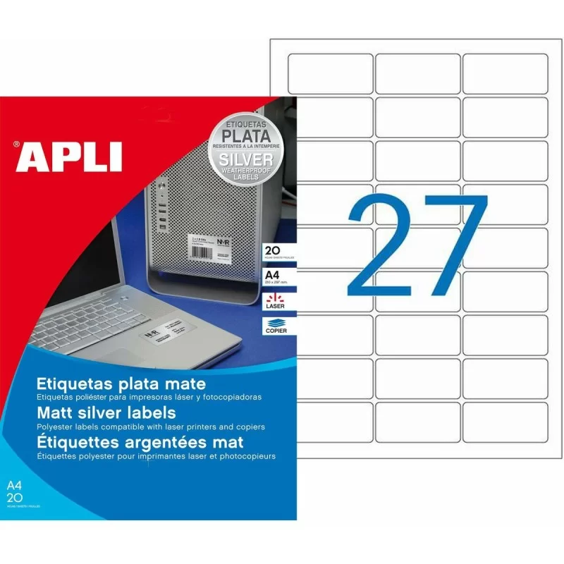 Adhesive labels Apli Metallic Silver 63,5 x...