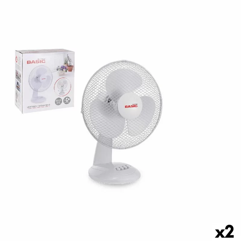 Table Fan Basic Home White 35 W 30 cm (2 Units)