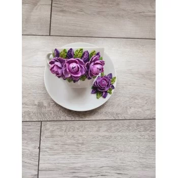Mug with plate purple flowers