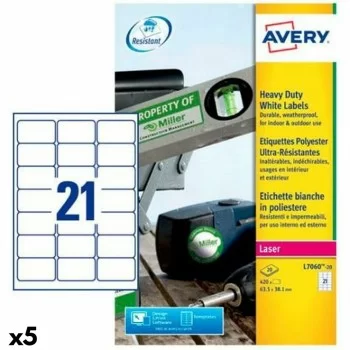 Printer Labels Avery White 20 Sheets 63,5 x 38,1 mm (5...